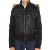 Leather  Male Jacket with Silver Fox Trimming & Detachable Hood and Sleeves. 