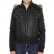 Leather  Male Jacket with Silver Fox Trimming & Detachable Hood and Sleeves. 
