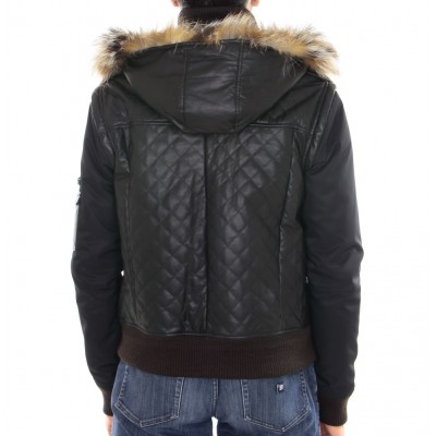 Leather  Male Jacket with Silver Fox Trimming & Detachable Hood and Sleeves. 
