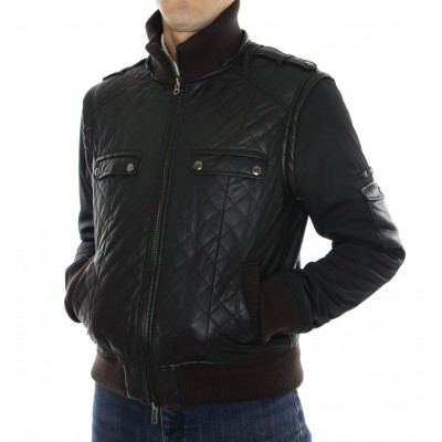 Leather  Male Jacket with Silver Fox Trimming & Detachable Hood and Sleeves. 