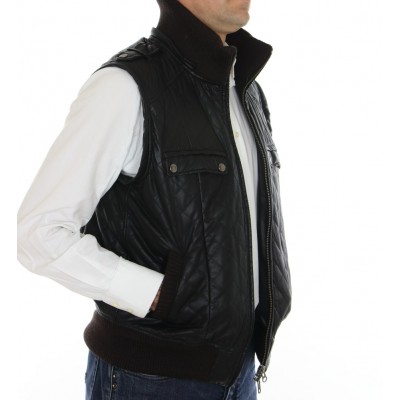 Leather  Male Jacket with Silver Fox Trimming & Detachable Hood and Sleeves. 