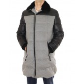 Cashmere Male Down Coat Combined with Skiver Leather & Detachable Mink Collar.    