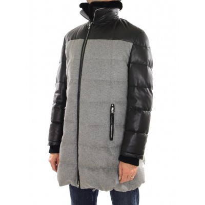 Cashmere Male Down Coat Combined with Skiver Leather & Detachable Mink Collar.    