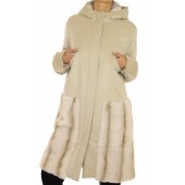 Cashmere  Coat with  Rex Rabbit on the Hood and Hem