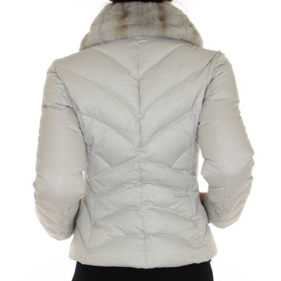 Down Jacket with Detachable Rex Rabbit Collar