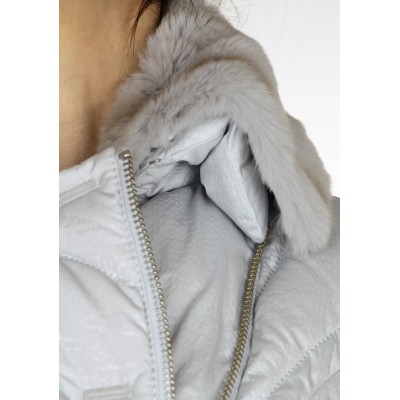 Down Jacket with Detachable Rex Rabbit Collar