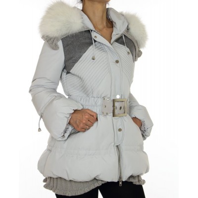 Down Jacket with Cashmere & Knitted Details and Detachable Platinum Fox on the Hood
