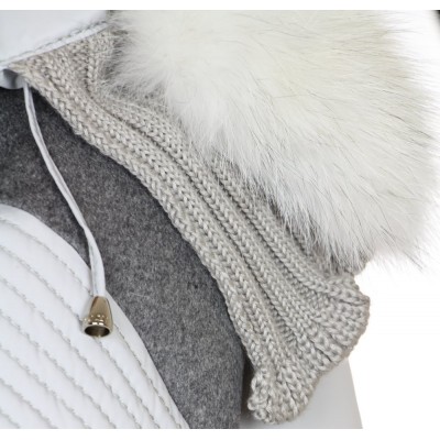 Down Jacket with Cashmere & Knitted Details and Detachable Platinum Fox on the Hood
