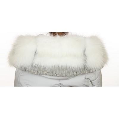 Down Jacket with Cashmere & Knitted Details and Detachable Platinum Fox on the Hood