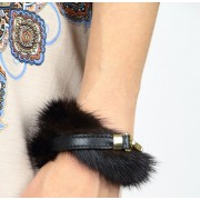 Mink Wristband in Mahogany with Leather & Light Gold Hook 