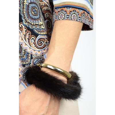 Mink Wristband in Mahogany with Leather & Light Gold Hook 