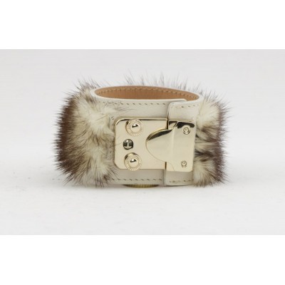 Mink & Leather Bracelet in Beige Snowtop with Bag Lock Closure