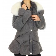 Down Jacket with Knitted Cashmere Details and Detachable Shadow Fox on the Collar