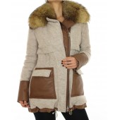 Down Jacket Combined with Leather and Detachable Chinese Raccoon Collar