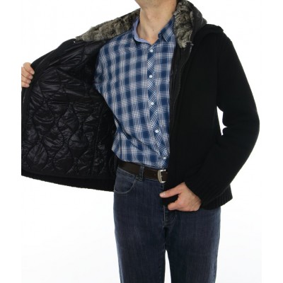 Knitted Male Wool Jacket with Rex Rabbit on the Hood 