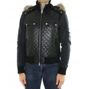 Leather Male Jacket with Chinese Raccoon Trimming & Detachable Hood and Sleeves. 