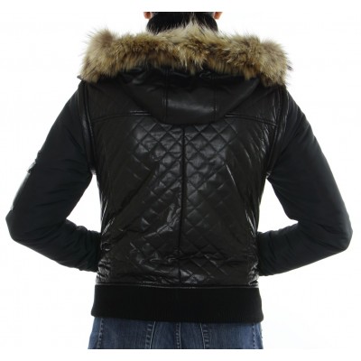 Leather Male Jacket with Chinese Raccoon Trimming & Detachable Hood and Sleeves. 