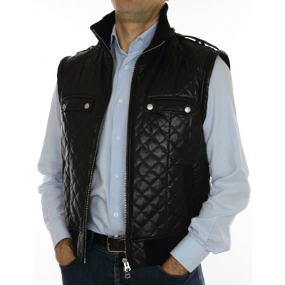 Leather Male Jacket with Chinese Raccoon Trimming & Detachable Hood and Sleeves. 