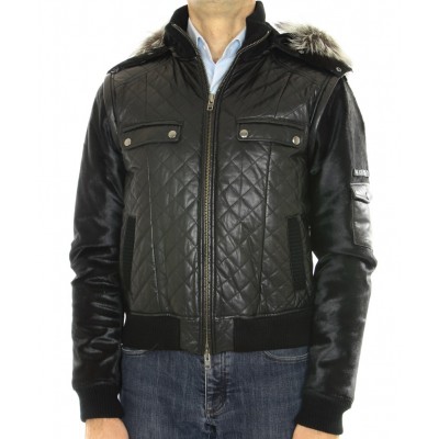 LeatherMale Jacket with Silver Fox Trimming & Detachable  Hood and Detachable Calf Sleeves. 