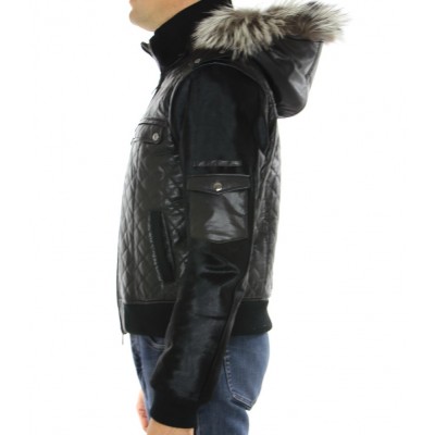 LeatherMale Jacket with Silver Fox Trimming & Detachable  Hood and Detachable Calf Sleeves. 