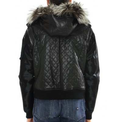 LeatherMale Jacket with Silver Fox Trimming & Detachable  Hood and Detachable Calf Sleeves. 
