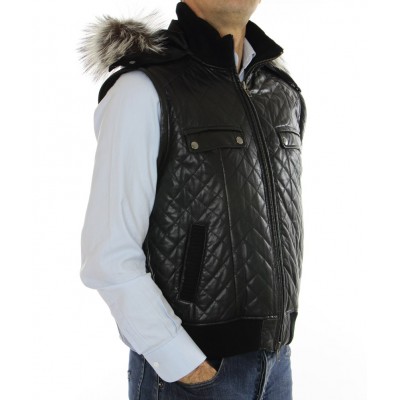 LeatherMale Jacket with Silver Fox Trimming & Detachable  Hood and Detachable Calf Sleeves. 