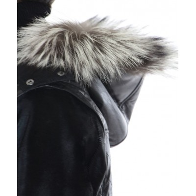 LeatherMale Jacket with Silver Fox Trimming & Detachable  Hood and Detachable Calf Sleeves. 