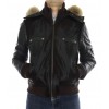 Calf Male Jacket with Chinese Raccoon Trimming & Detachable Hood and Leather Sleeves. 