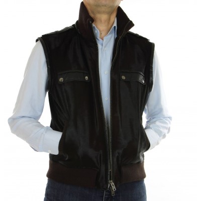 Calf Male Jacket with Chinese Raccoon Trimming & Detachable Hood and Leather Sleeves. 