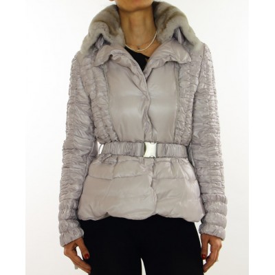 Down Jacket with Detachable Rex Rabbit Collar.