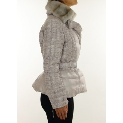 Down Jacket with Detachable Rex Rabbit Collar.