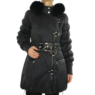 Down Jacket with Detachable Fox On Hood & knitted on Front
