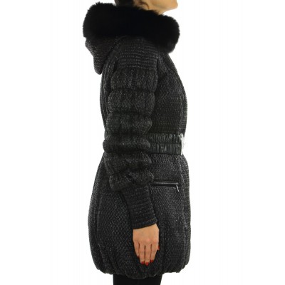 Down Jacket with Detachable Fox On Hood & knitted on Front