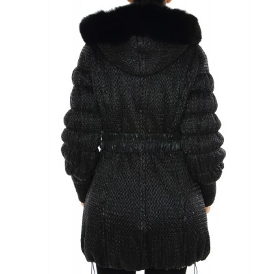 Down Jacket with Detachable Fox On Hood & knitted on Front