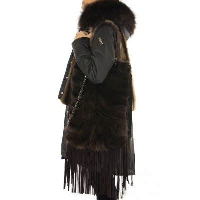 Coat with Detachable Inner Textile Vest & Detachable Outer Rex Rabbit Vest With Detachable Chinese Raccoon on Hood.