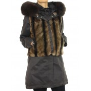 Coat with Detachable Inner Textile Vest & Detachable Outer Rex Rabbit Vest With Detachable Chinese Raccoon on Hood.