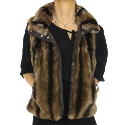 Coat with Detachable Inner Textile Vest & Detachable Outer Rex Rabbit Vest With Detachable Chinese Raccoon on Hood.