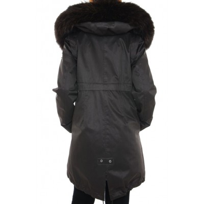 Coat with Detachable Inner Textile Vest & Detachable Outer Rex Rabbit Vest With Detachable Chinese Raccoon on Hood.