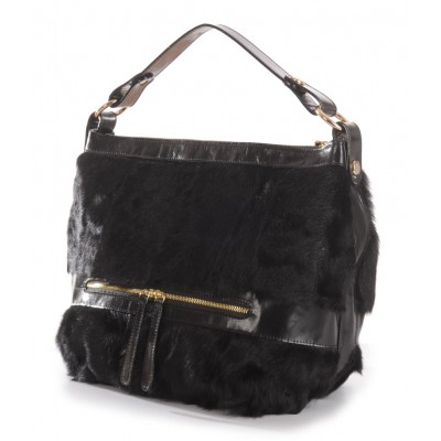 Lamb Fur Shoulder Bag with Leather (Helena)