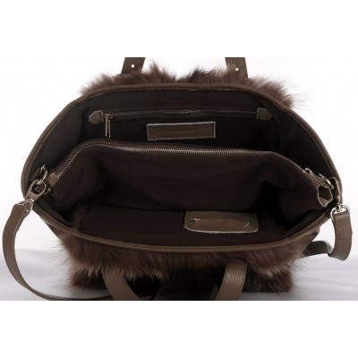 American Raccoon Fur Tote Bag with Leather (Vicky)