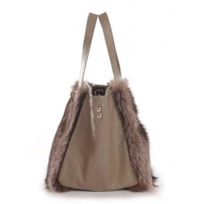 American Raccoon Fur Tote Bag with Leather (Vicky)