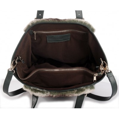 Rex Rabbit  Fur Tote Bag with Leather (Vicky)
