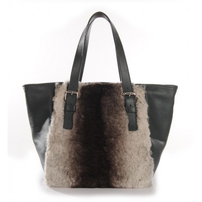 Rex Rabbit  Fur Tote Bag with Leather (Vicky)