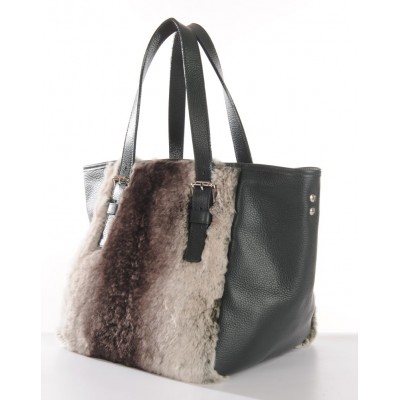 Rex Rabbit  Fur Tote Bag with Leather (Vicky)
