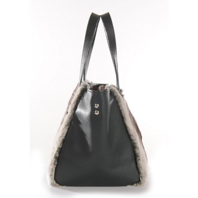 Rex Rabbit  Fur Tote Bag with Leather (Vicky)
