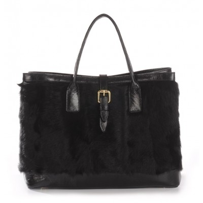 kid Lamb  Fur Tote Bag with Leather