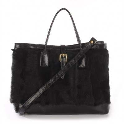 kid Lamb  Fur Tote Bag with Leather