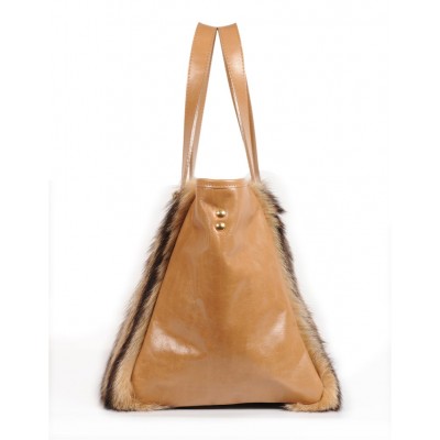 ERA Vicky American Raccoon Fur and Real Leather Tote Bag