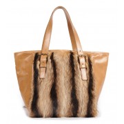 ERA Vicky American Raccoon Fur and Real Leather Tote Bag