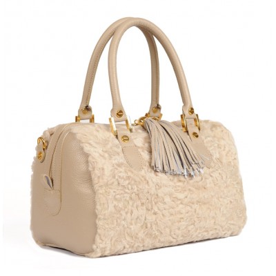 Afghan Karakul Fur Tote Bag with Leather